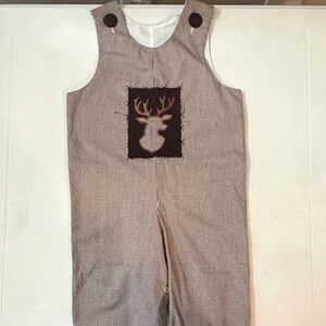Kids Brown Checkered Overalls with Deer Design